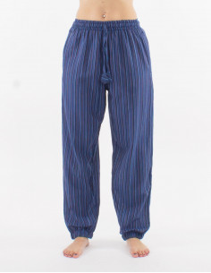 Mixed striped cotton trousers with 2 pockets elastic belt 2