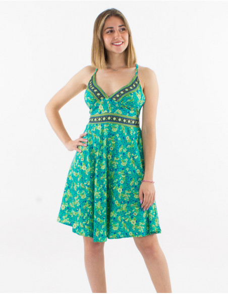 Short polyester backless sari dress and golden print