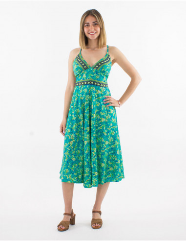 Polyester backless sari dress with golden print