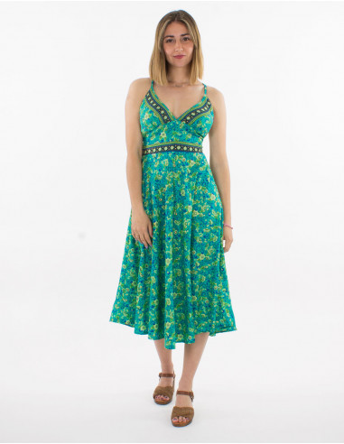 Robe midi polyester dos nu sari imprimé doré