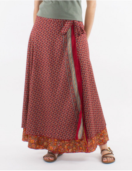 Long polyester wrap-around sari skirt