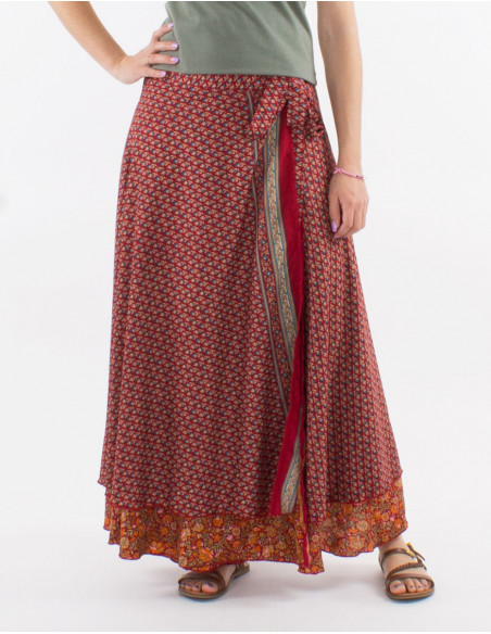 Long polyester wrap-around sari skirt