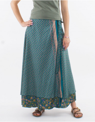 Long polyester wrap-around sari skirt