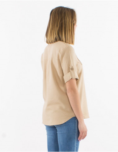54% linen 46% viscose tunic with short sleeves