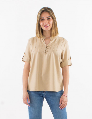 54% linen 46% viscose tunic with short sleeves