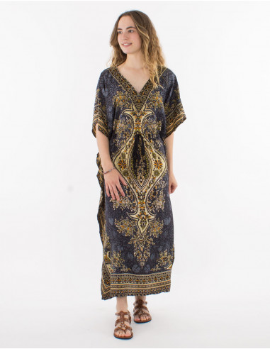 Long kaftan polyester printed dress