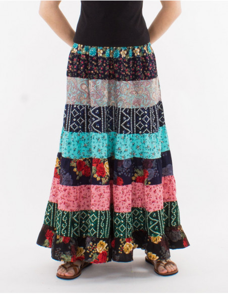 Jupe longue polyester à volants imprimé