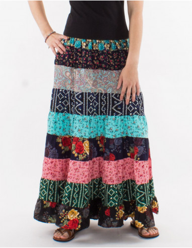 Polyester long skirt with printed ruffles