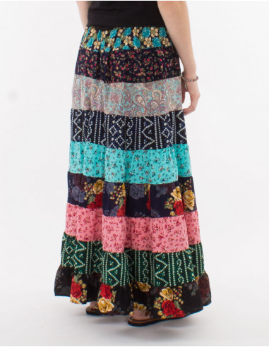 Jupe longue polyester à volants imprimé