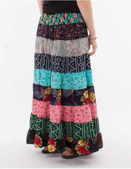 Jupe longue polyester à volants imprimé