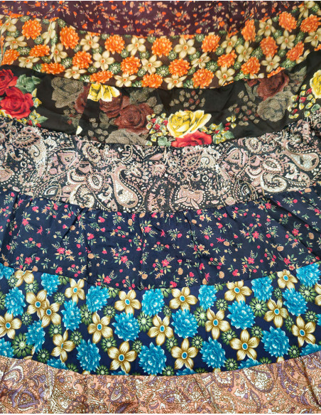 Jupe longue polyester à volants imprimé