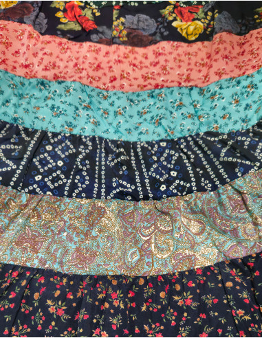 Jupe longue polyester à volants imprimé