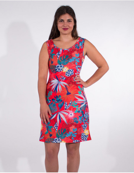 Hibiscus print 95% polyester 5% elastane knitted dress