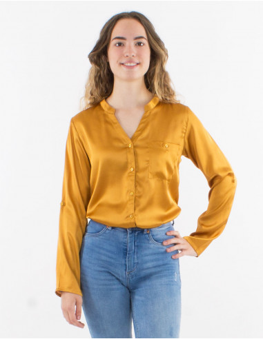Polyester satin buttoned blouse