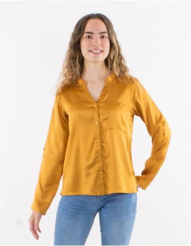 Chemisier polyester satin boutonné