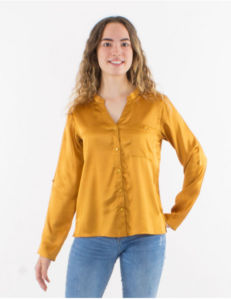 Chemisier polyester satin boutonné