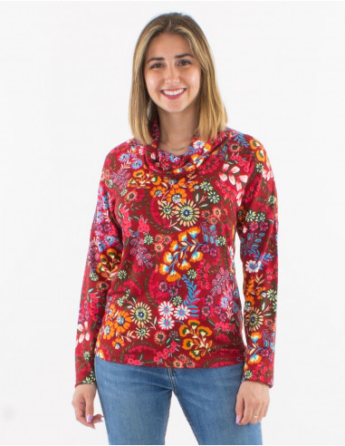 Chemisier maille 95% polyester 5% élasthanne col roulé imprimé Peace