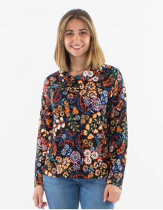 Chemisier maille 95% polyester 5% élasthanne col roulé imprimé Peace 2