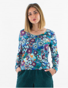 Knitted blouse 92% polyester 8% elastane with v neckline and "pop" print 2
