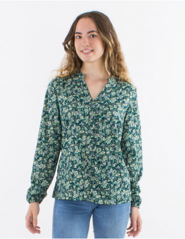 Blouse polyester buttoned with long sleeves and golden print