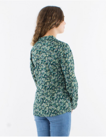 Blouse polyester buttoned with long sleeves and golden print