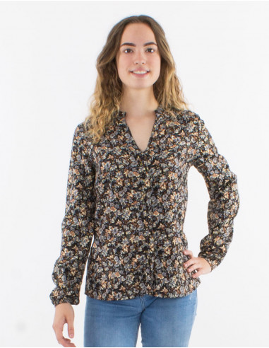 Blouse polyester buttoned with long sleeves and golden print