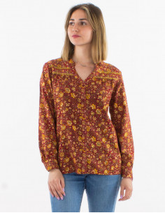 Blouse polyester buttoned with long sleeves and golden print 2