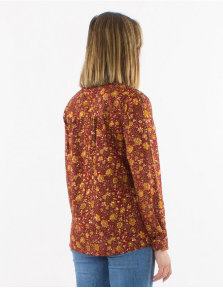 Blouse polyester buttoned with long sleeves and golden print