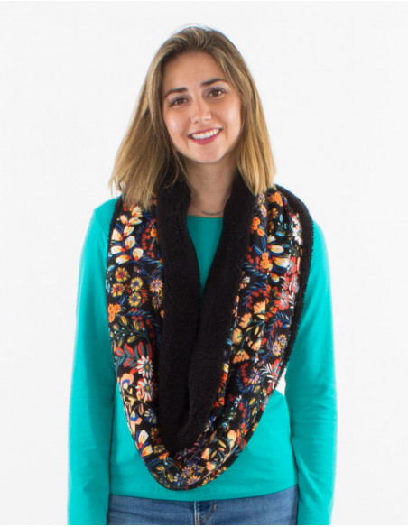 Echarpe snood maille 95% polyester 5% élasthanne doublée imprimé Peace