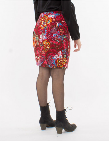 Jupe maille 95% polyester 5% élasthanne doublée imprimé Peace