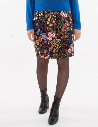 Jupe maille 95% polyester 5% élasthanne doublée imprimé Peace