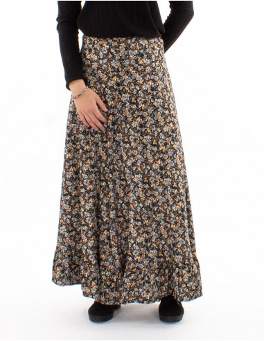 Polyester long skirt with lining and golden print