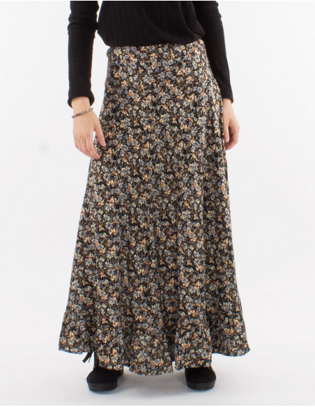 Jupe longue polyester doublée imprimé doré