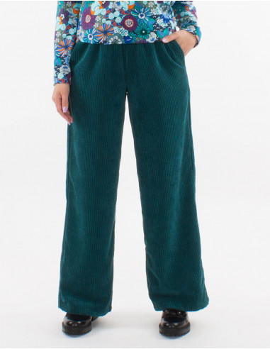 Pantalon large 88% polyester 12% polyamide velours côtelé