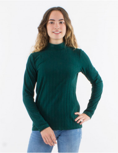 Pull maille 90% polyester 10% élasthanne uni col montant