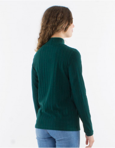 Pull maille 90% polyester 10% élasthanne uni col montant