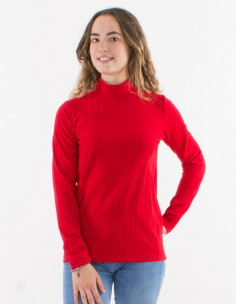 Pull maille 90% polyester 10% élasthanne uni col montant 2