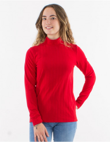 Knitted sweater 90% polyester 10% elastane with high neck collar