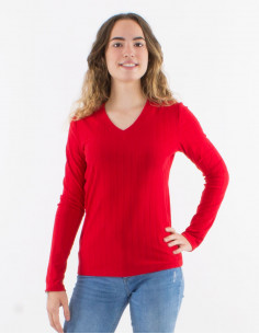 Knitted sweater 90% polyester 10% elastane with v neckline 2