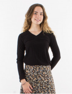 Pull maille 90% polyester 10% élasthanne uni col V 2