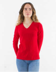 Pull maille 90% polyester 10% élasthanne uni col V 2