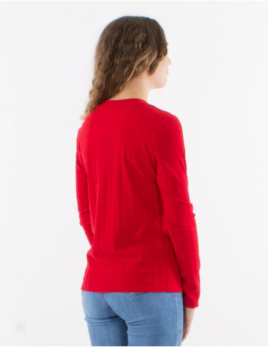 Knitted sweater 90% polyester 10% elastane with v neckline