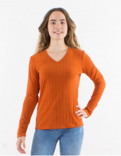 Pull maille 90% polyester 10% élasthanne uni col V 2