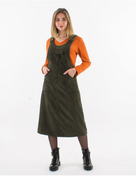 Robe 88% polyester 12% polyamide haut salopette velours côtelé