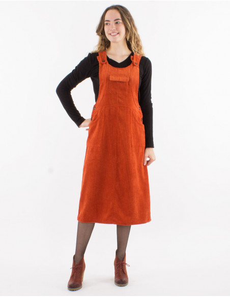 Robe 88% polyester 12% polyamide haut salopette velours côtelé