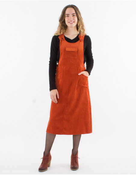 Robe 88% polyester 12% polyamide haut salopette velours côtelé