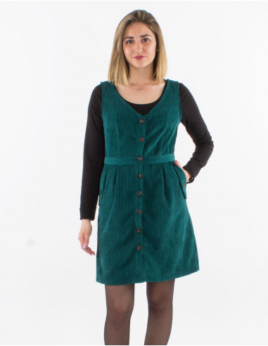 Robe 88% polyester 12% polyamide boutonnée velours côtelé