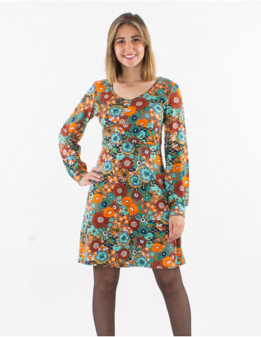 Robe maille 92% polyester 8% élasthanne col V imprimé Pop