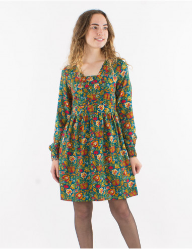 Polyester dress printed with lining and long sleeves