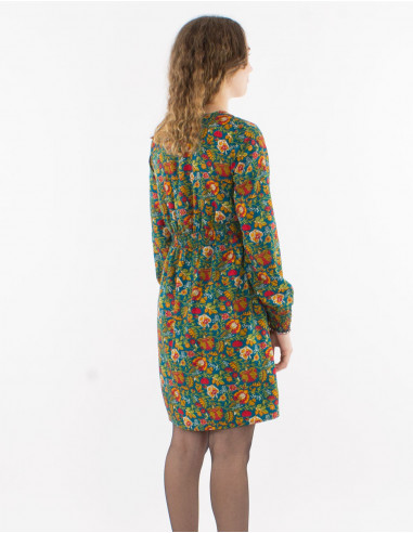 Robe polyester doublée manches longues imprimée